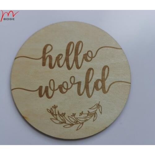 Welcome to the World Hello World Plaque Wooden Disc baby shower gift Hospital Photo