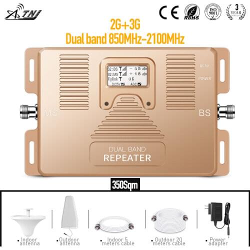 Dual band 2G 3G cell phone signal booster 850/2100MHz 70dBi gain amplifier + log-periodic +ceiling +adapter +cable
