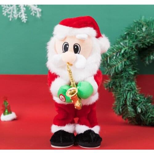 Electric Santa Claus Toy Man Ornament Blowing Saxophone Christmas Decor Electronic Plush Toy Christmas Toys for Kids