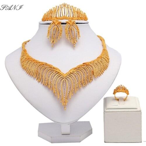 Fani 2019 nigerian Wedding woman accessories jewelry set Wholesale African Beads Brand Jewelry Set Dubai gold Bridal Jewelry Set