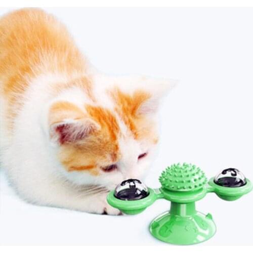Cat Toys Interactive Windmill Portable Scratch Hair Brush Grooming Shedding Massage Suction Cup Cats Puzzle Training Catnip Toy