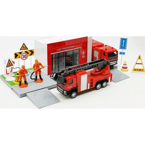 Simulation Rescue Vehicle Fire Station Engineering Car Model Repair Station Scene Set Children Boy Collection Toy Gift CT0292