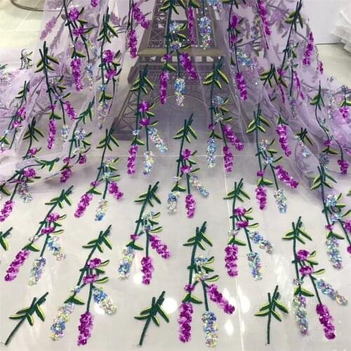 Exquisite Sequins Lace Fabric Embroidered Lavender Floral Tulle Fabric Bridal Dress Evening Dress Prom Gown Fabric By The Yard