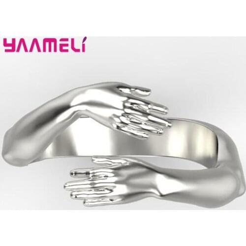 New Trendy Love Hug 925 Sterling Silver Ring Fashion Lady Open Adjustable Band Jewelry Gifts for Lovers Couple Platinum Gold