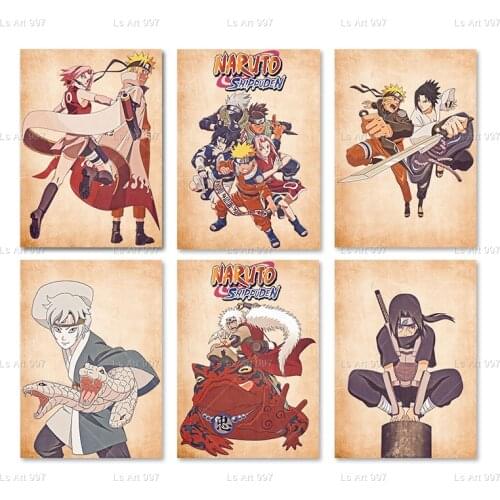Vintage Naruto Anime Poster Wall Art Picture Sasuke Kakashi Prints Canvas Painting Children Room Decoration Home Decor Cuadros