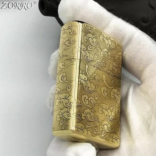 Original Zorro Kerosene Lighter Pure Copper Carving Classic Lucky Cloudy Dragon Pattern Business Gift Outside Ignition Tool