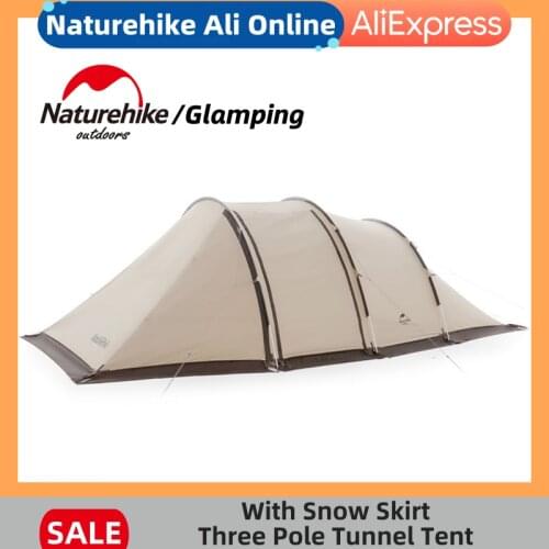 Naturehike Outdoor Glamping Tent Three-pole Tunnel Tent Rainproof Sunproof Large Camping Tent Big Front Hall Anti-Ultraviolet