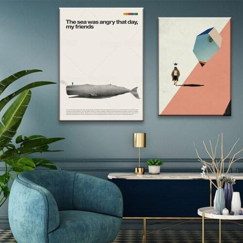 Poster Mid Century Whale The Big Wall Art Canvas Painting Nordic Inspirational Movie Picture For Living Room Decoration