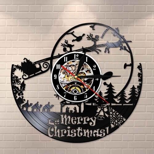 Saint Nicholas Gift Father Christmas Wall DecorMerry Christmas Santa Claus Vinyl Record Wall Clock Elf Vintage Clock Wall Watch