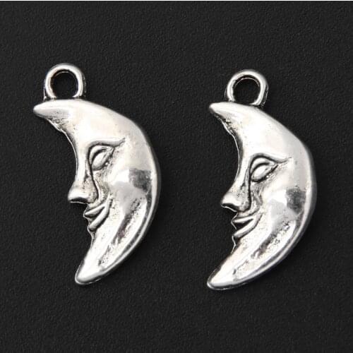 30pcs Silver Color 19x9mm Moon With Face Charms Nature Pendant Fit DIY Jewelry Making Handcrafted Accessories