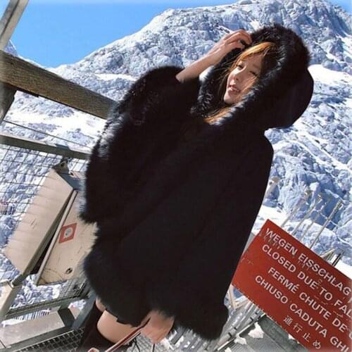 Korean Plus size Loose Bat type High quality Faux Fur Hooded Shawl cloak Women Outwear Winter New Thick warm Soft Woolen jacket