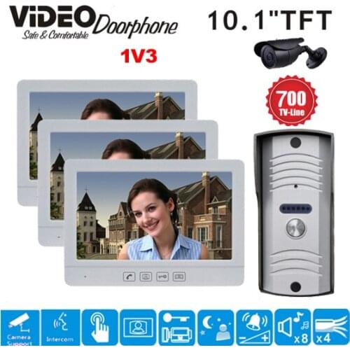 ZHUDELE International design luxury 10.1" Display Wired Video Door Phone Touch Button Doorbell Intercom IR 700TVL HD Camera 1V3