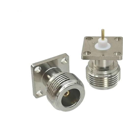 Connector N female Jack 4-holes flange PTFE solder cup Panel mount Straight