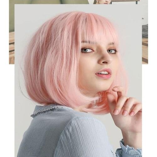 12 Inch Women Bob Wigs Synthetic Anime Carnival Festival Wig W/ Neat Bangs