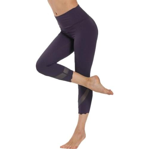 Sports Pants Women Tights High Waist Gym Fitness Leggings Mesh Stitching Workout Stretchy Breathable Cropped Sportswear