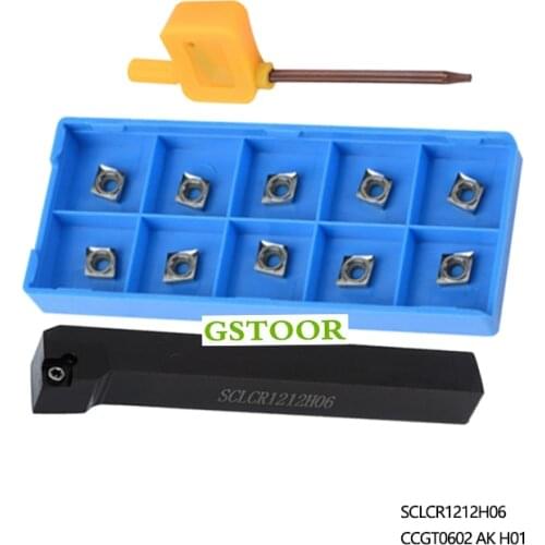 10pcs CCGT060204 AK GH01 CCGT060202 CCGT060208 Aluminum Insert 1pc SCLCR1212H06 Lathe Turning Tool Holder