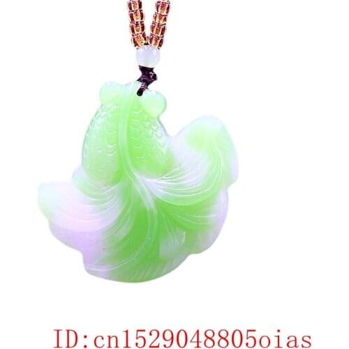 Green Jade Goldfish Pendant for Natural Chinese Gifts Jadeite Necklace Amulet Carved Jewelry Charm Fashion Women