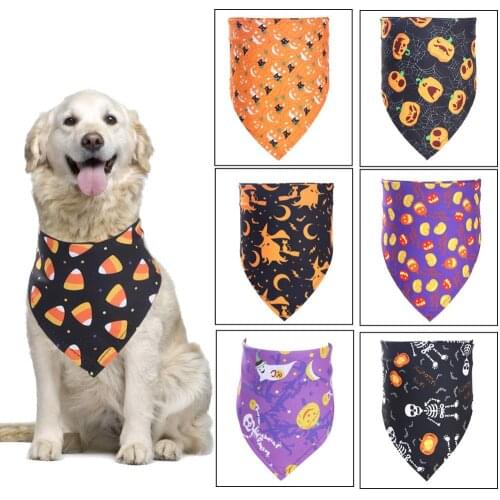 Halloween Pet Dog Bandanas Pumpkin Witches Pattern Dogs Cat Neckerchief Bibs Bow Tie Pet Towel Scarf Accessories