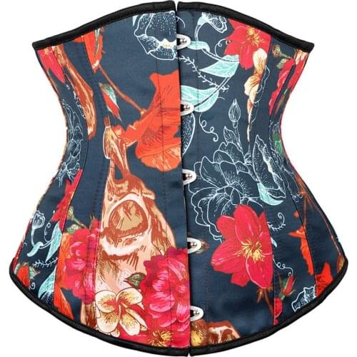 Retro Womens Vintage Underbust Floral Pattern Corset Corsets Bustiers Waist Trainer Body Shaper Slim Corselet Top