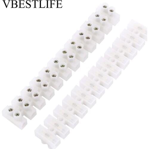 10pcs Screw Terminal Electric Connector Copper/PE 360V 10A 12Position Terminal Strip Blocks Wire Connection