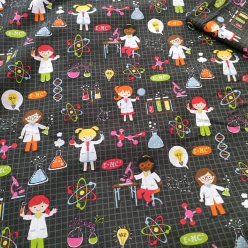 110CM Cartoon Students in Lab 100% Cotton Fabric for Patchwork Hometextile Backpacks Slipcover Kids Clothes DIY Material