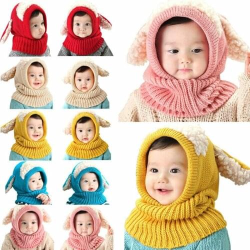 2019 Brand New Girls Boys Winter Beanie Warm Hat Hooded Scarf Earflap Knitted Baby Toddler Cap