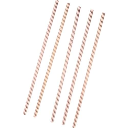 5 Pieces Reusable Metal Stainless Steel Drinking Straws Straight for Cups Rose Gold - Washable - Easy to Clean