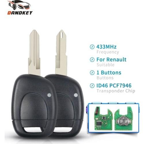 Dandkey Car Remote Alarm Key Replacement For Renault Master Kangoo Clio Twingo NE72 VAC102 Blade ID46 PCF7946 Chip 433MHZ