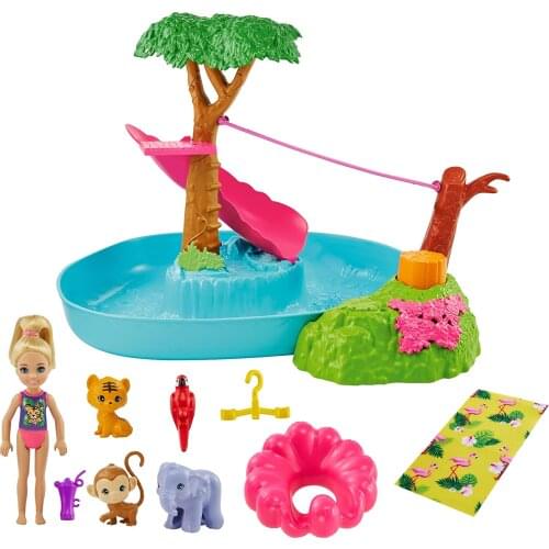 ​Barbie® and Chelsea™ The Lost Birthday™ Splashtastic Pool Surprise™ Playset with Chelsea™ Doll (6-in), 3 Baby Animals, Slide, Z