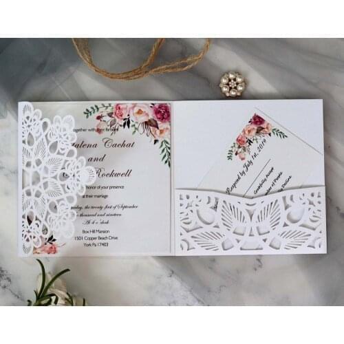 White Blackish Green Lasr Cut Wedding Invitations Cards with Inside Sheets and RSVP cards Customizable wedding Cards for Party