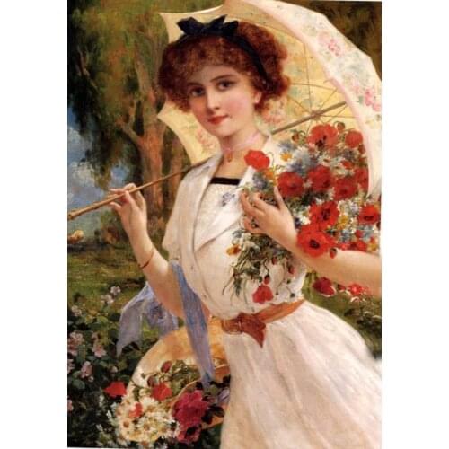 Free shipping Umbrella girl canvas prints oil painting classical flower printed on canvas home wal art decoration picture
