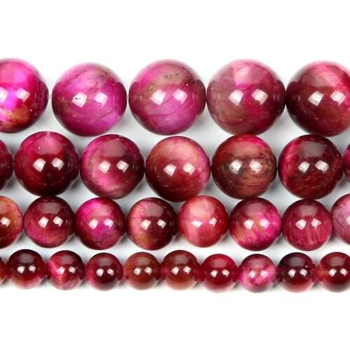 Natural Stone Fuchsia Tiger Eye Viens Charm Round Loose Beads For Jewelry Making For Needlework Beads Diy Strand 6/8/10/12 MM