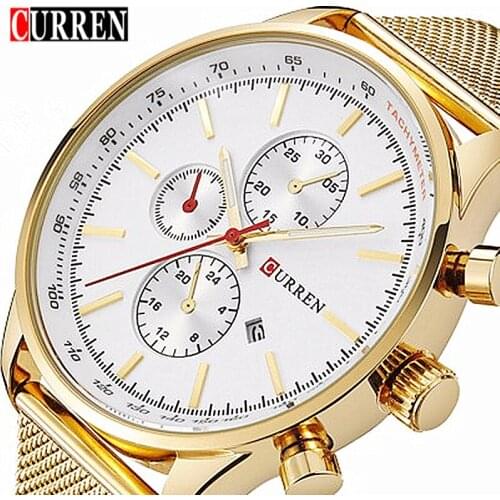 Curren 8227 Men Quartz Watch Luxury Brand Gold Mesh Strap Mens Wristwatch Casual Male Sport Clock Man Watches Relogio Masculino