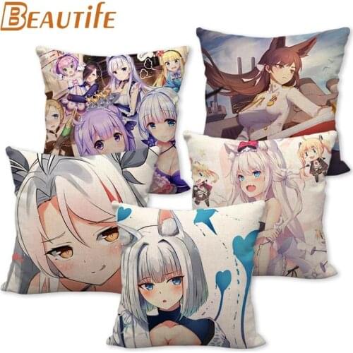 Azur Lane Anime Girl Pillowcase Cartoon Girl Wedding Decorative Cotton Linen Pillow Case For Home Pillow Cover 45X45cm One Side