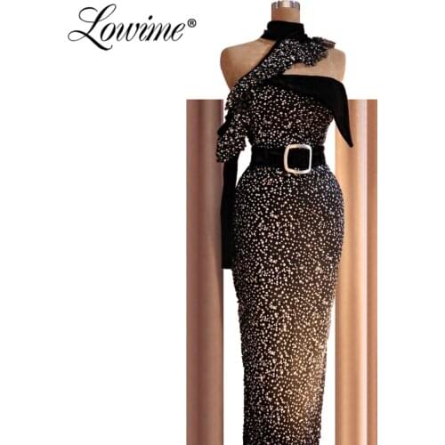 Black Glitter Mermaid Evening Dress Robe De Soiree Formal Kaftans Turkish Arabic Dubai Party Gowns 2020 Custom Prom Dresses