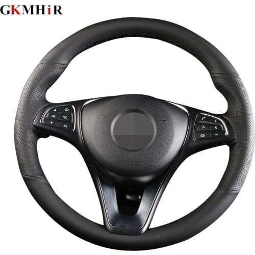 GKMHiR DArtificial Leather Hand-Stitched Black Car Steering Wheel Cover for Mercedes Benz C200L E63 E300 E320 GLK GLC260 GLA