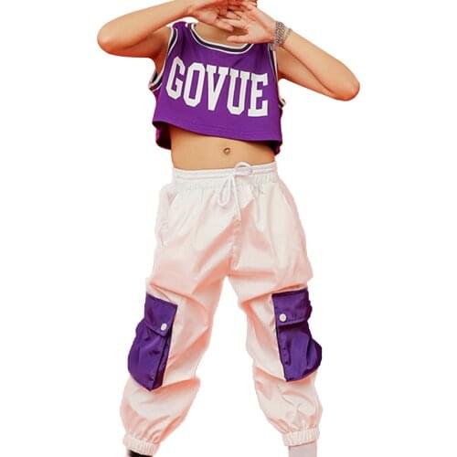 Kids Girls Summer Sport Tops Sleeveless Letters Print Casual Cropped T-shirt for Children Jazz Street Dance Performance Costume