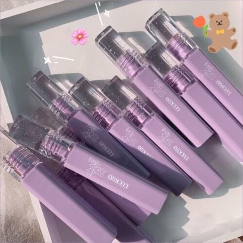 NEW 6 Colors Lipstick Lip Glaze Waterproof And Sweatproof Long-lasting Cute Purple Teddy Bear Lip Gloss Makeup TSLM1