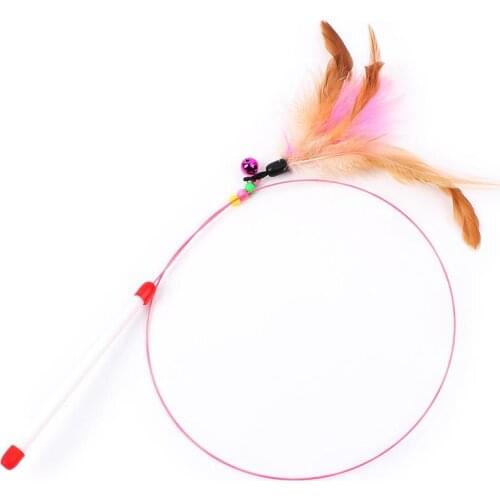 Kapmore 1pc Cat Teaser Wand Training Fake Feather Bell Decor Cat Teaser Toy Cat Interactive Toy Pet Supplies Random Color