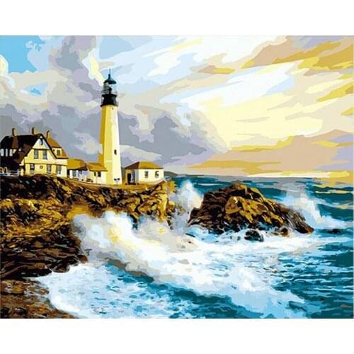 Picture By Numbers Big waves by the sea Landscape Paint Canvas Picture Oil Painting By Numbers Sea Handpainted Home Decor art