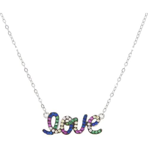 Collares Sale Maxi Necklace Collier New 925 Sterling silver micro multicolored Zirconia Charm Thin Chain love letter Necklace
