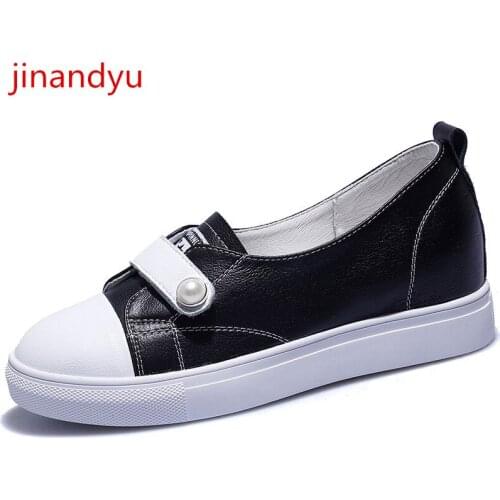 Hidden Wedge Heel Sneakers Women Genuine Leather Black White Casual Shoes Women Loafer Fashion Non Slip Ladies Footwear Female