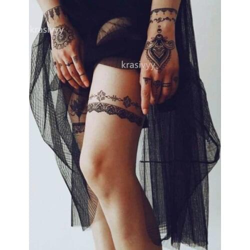 Krasivyy lace temporary tattoo stickers 2018 black lace jewelry Arab Indias tattoos vacation party paste makeup girls tattoo