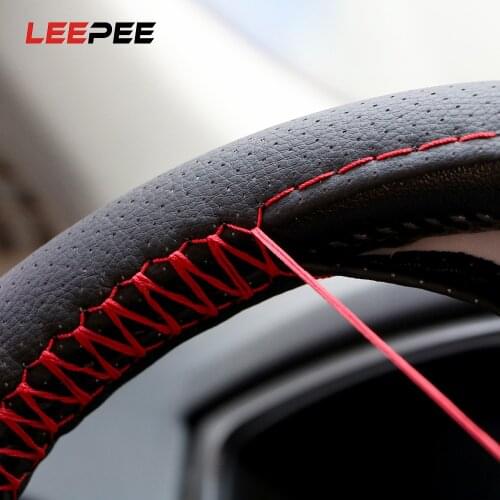 LEEPEE Car Steering Wheel Cover Braid On Steering Wheel With Needles and Thread Artificial Leather Diameter 38/40cm Car-styling