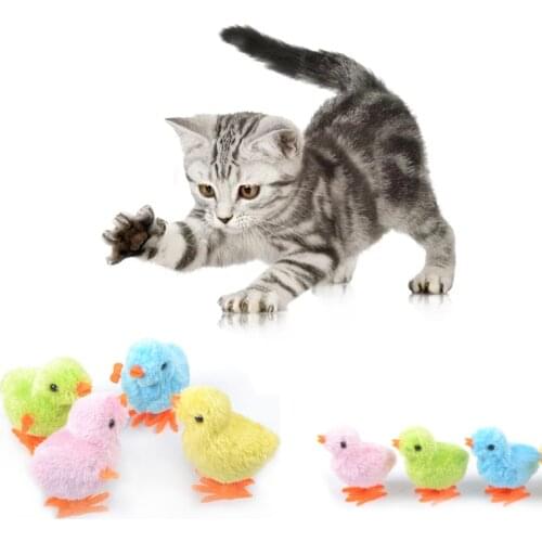 Best Selling Creative Funny Clockwork Spring Force Plush Chick Toy Cat And Dog Play House Toy Mechanical Chick Pet Accessories