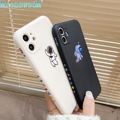 Cute Cartoon Astronaut Phone Case For iPhone 12 11 Pro X XR XS Max 12 Mini 6S 7 8 Plus SE2 Shockproof Lens Protection Soft Cover