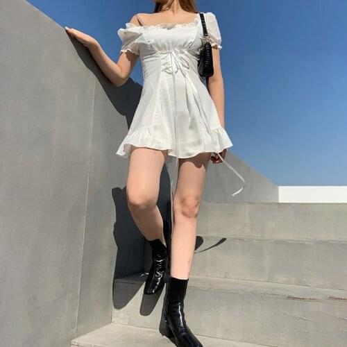 Fashion elegant bow white female mini dress summer party birthday festival cute sexy french romantic silk dress women