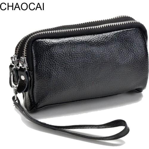 Fashion women wallets genuine leather wallet small double zipper bag multifunctional Wallet girl cowhide mini purse female