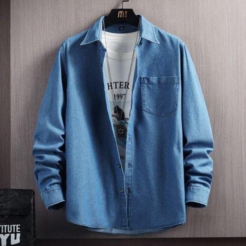 100% Cotton Plus Size Denim Shirt Trendy Fashion Mens Business Casual All-match Cowboy Shirt Jacket Male High-end Brand Clothes
