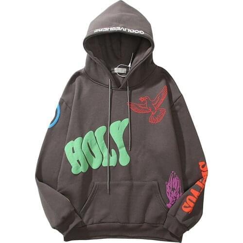 High Street Print Hoodie Men Patchwork Printed Sweatshirts Casual Hip Hop Hooded Pullover Winter Thermal Warm Sweater Tracksui